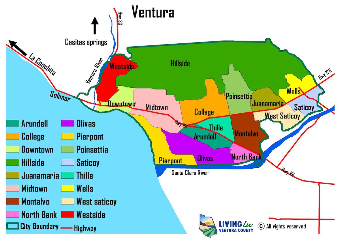 Map of Ventura Neighborhoods in California Map of Ventura Neighborhoods in California