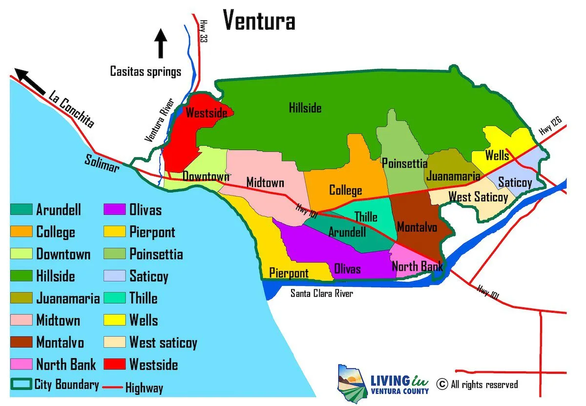 Map of Ventura Neighborhoods in California