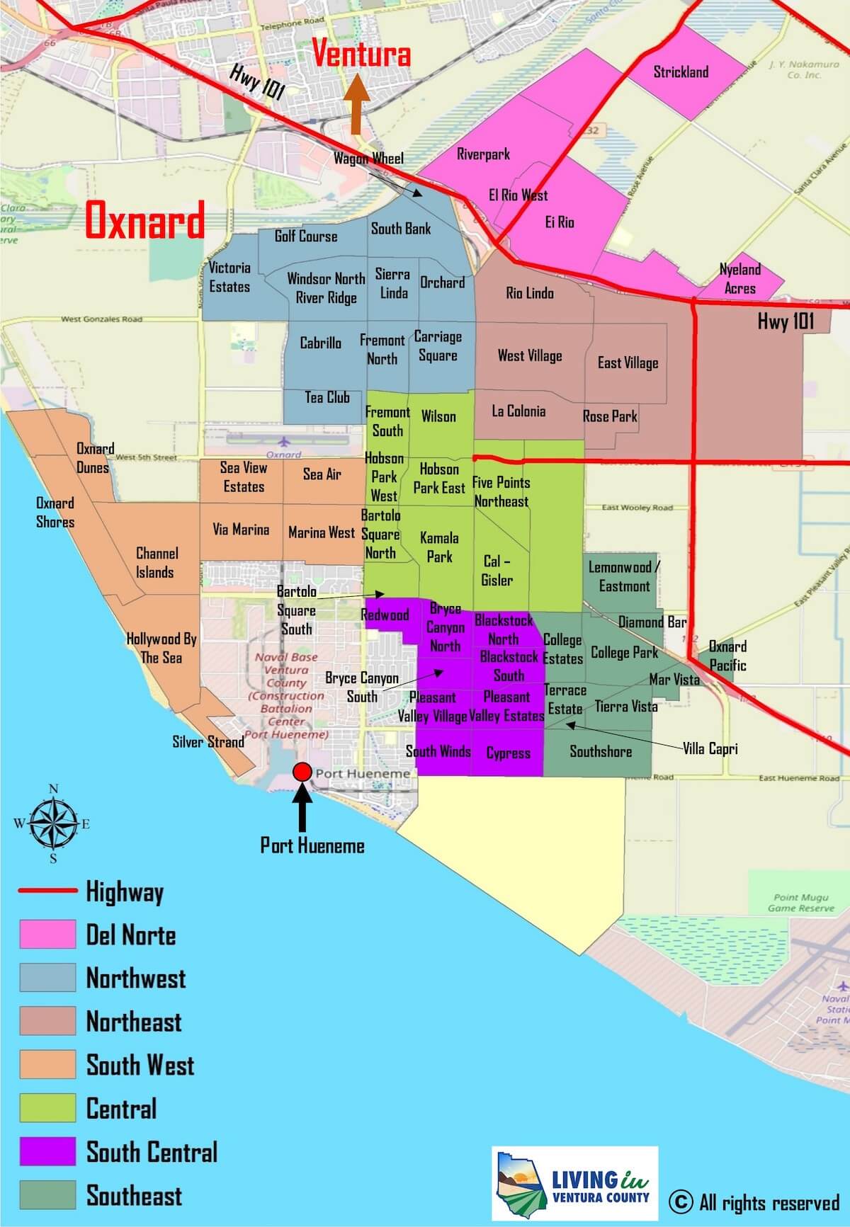 Map of Oxnard, Neighborhoods, California Map of Oxnard, Neighborhoods, California