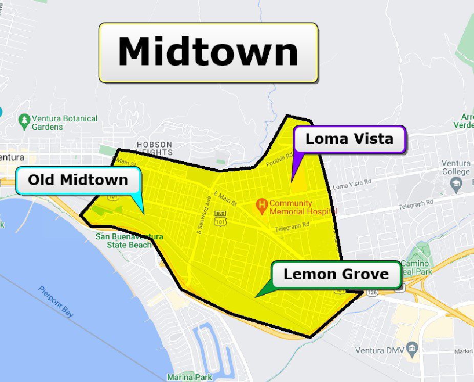 Midtown street map Map of Midtown neighborhood, Ventura, CA